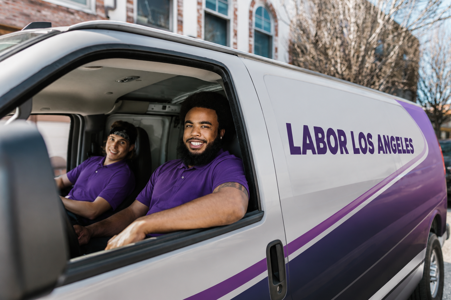 Labor Los Angeles crew in a branded van
