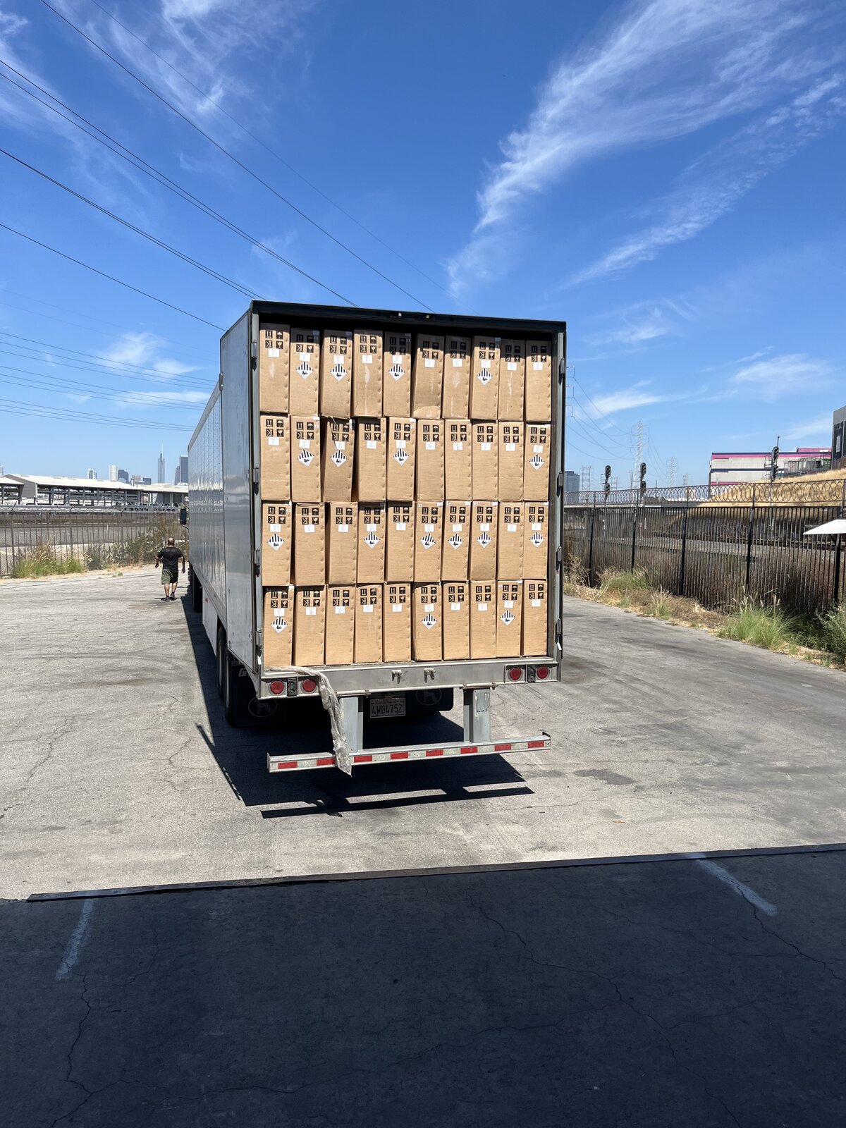 Trailer fully loaded with palletized boxes ready for a Labor Los Angeles lumper crew